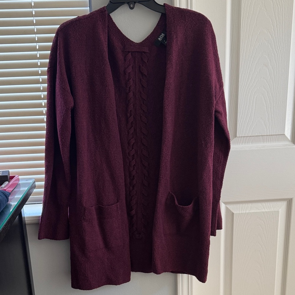 a.n.a Open-Front Cable Detail Cardigan - Wine